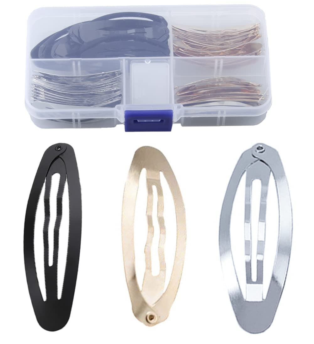 MAHAVIMOKSA 60pcs Oval Shape Barrettes Women Metal Snap Hair Clips for DIY Craft (50mm+60mm, Mixed 3 Colors)