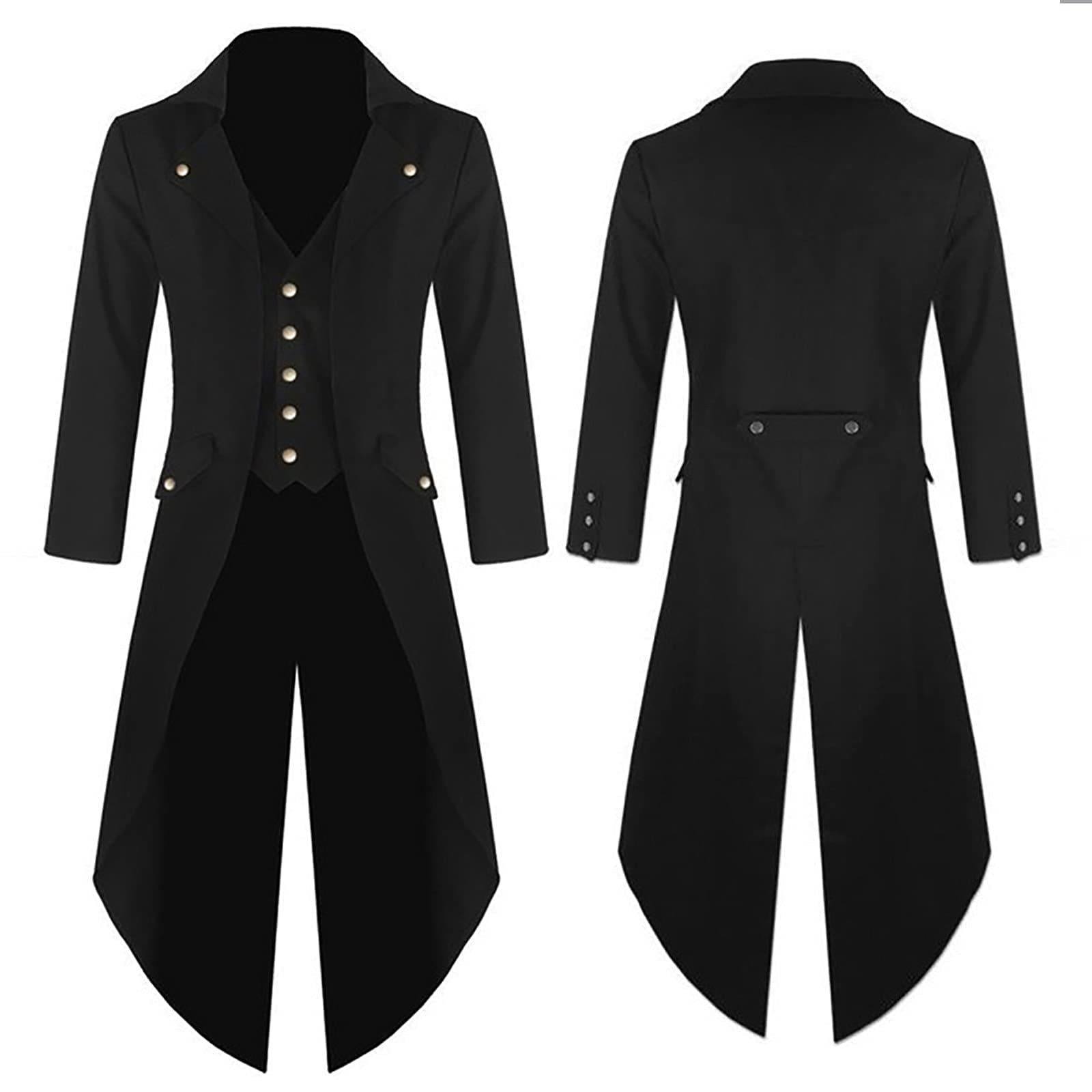 Ewleguzka Mens Steampunk Victorian Jacket Gothic Tailcoat Costume Vintage Tuxedo Viking Renaissance Pirate Halloween Long Coats Button