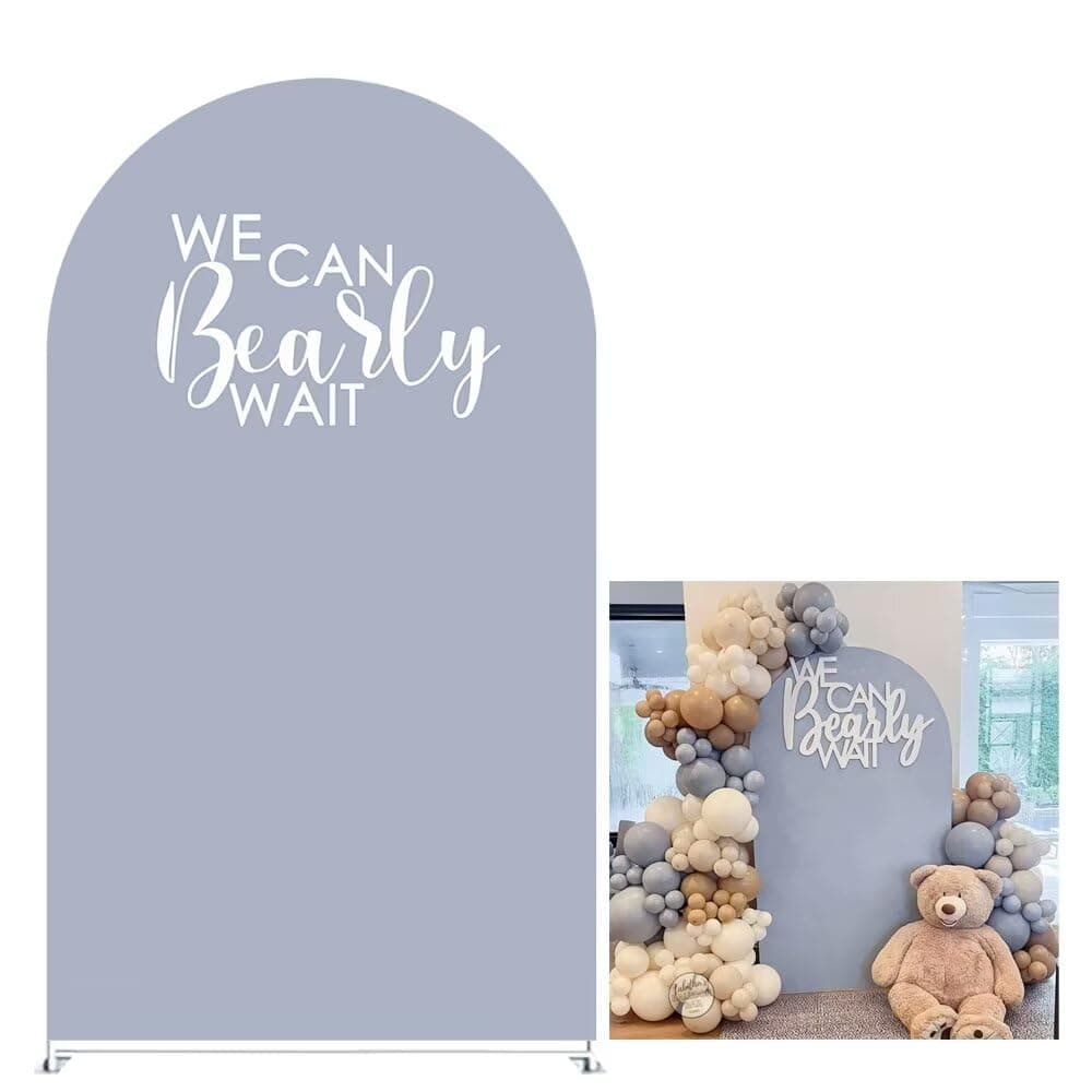 KONPON We Can Bearly Wait Theme Arch Backdrop Covers for Baby Shower Decorations Gray-Blue Arched Background Stand Fabric Cover Birthday Parties Supplies (3.3x6.6FT)