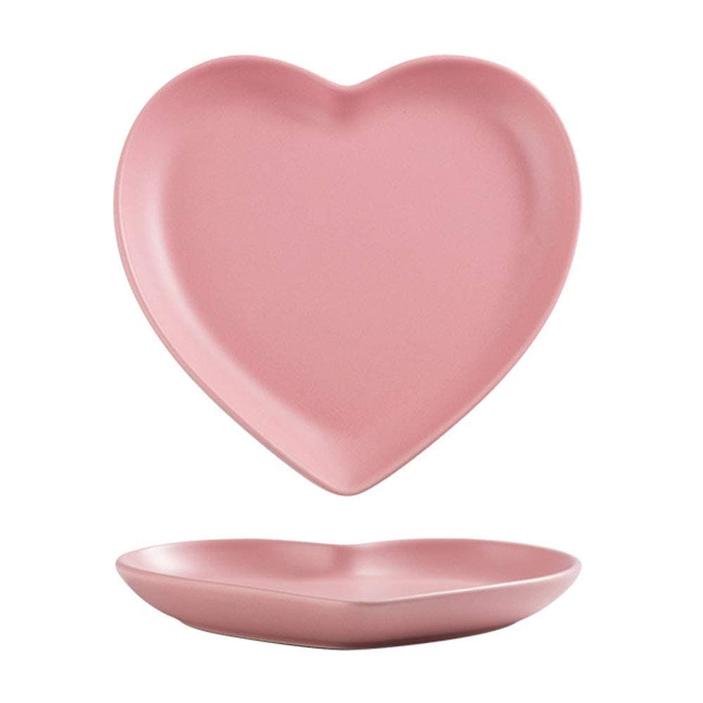 FUYU 2pcs Colorful Matte Heart Shaped Ceramic Dinner Plate for Salad, Dessert, and Steak
