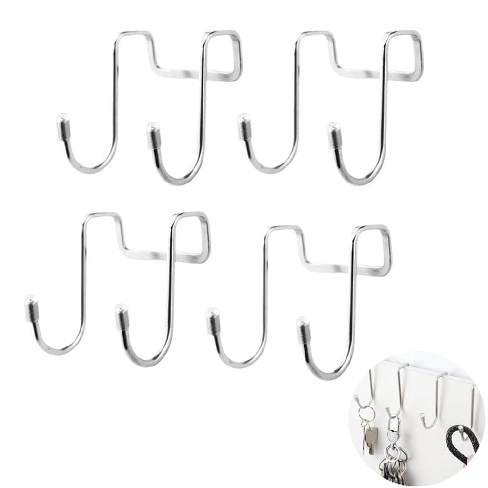 NentMent 4 Pack Shower Door Hooks Stainless Steel Double Hooks Towel Hook Bathroom Squeegee Holder Over Glass Door Hook for Bathroom Semi-Frameless Sliding Shower Door Soap Saver Bag Pouch