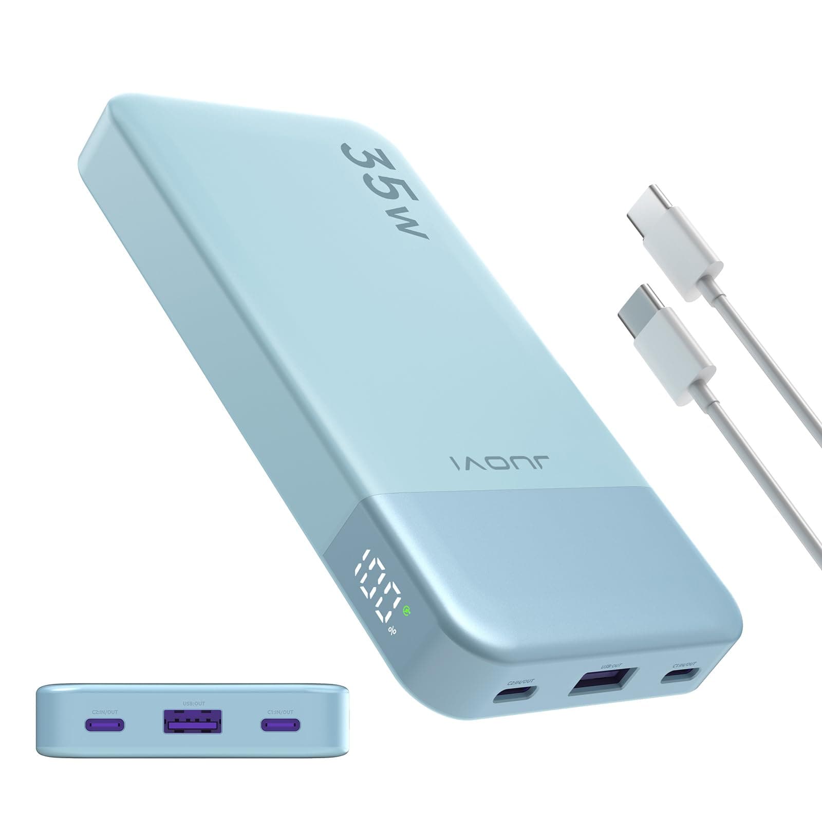JUOVI Power Bank 10000mAh 35W USB-C Fast Charger with LED Display
