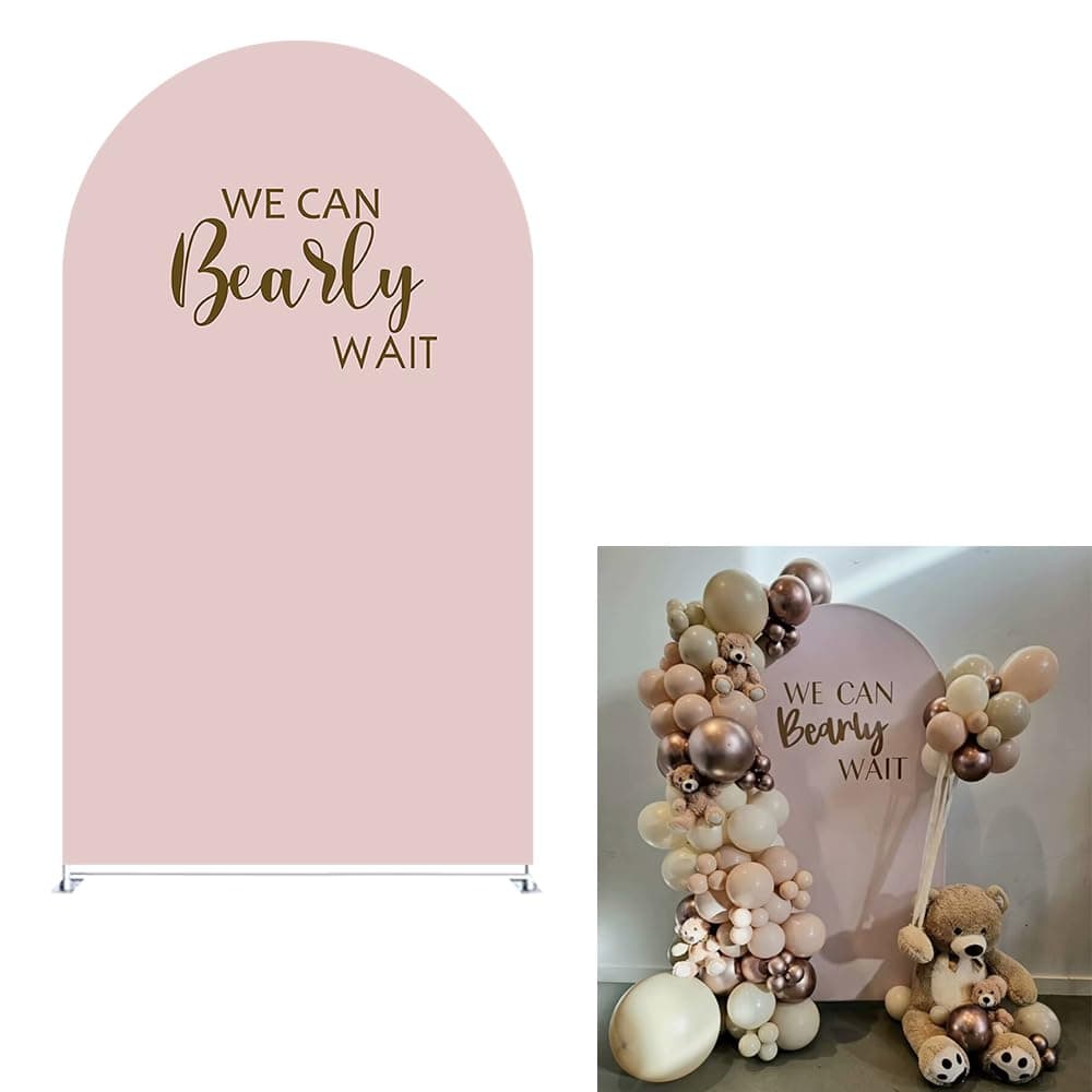 Arch Backdrop Cover We Can Bearly Wait Birthday Party Chiara Arched Stand Stretchy Fabric Covers for Brown Beige Bear Baby Shower Parties Banquets Decorations (2.6x6ft,2357)