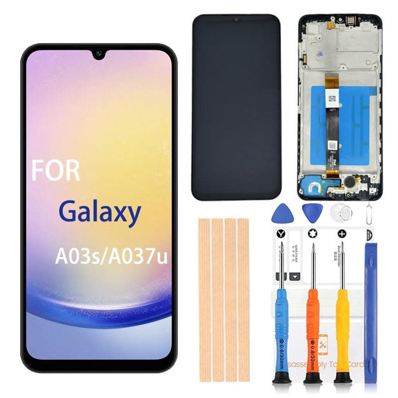 Pishzeo Original Samsung Galaxy A03S Screen Replacement for Samsung SM-A037u A037u1 Screen Replacement 6.5 inch LCD Display digitizer Touch Screen Assembly with Tools [(Black with Frame)