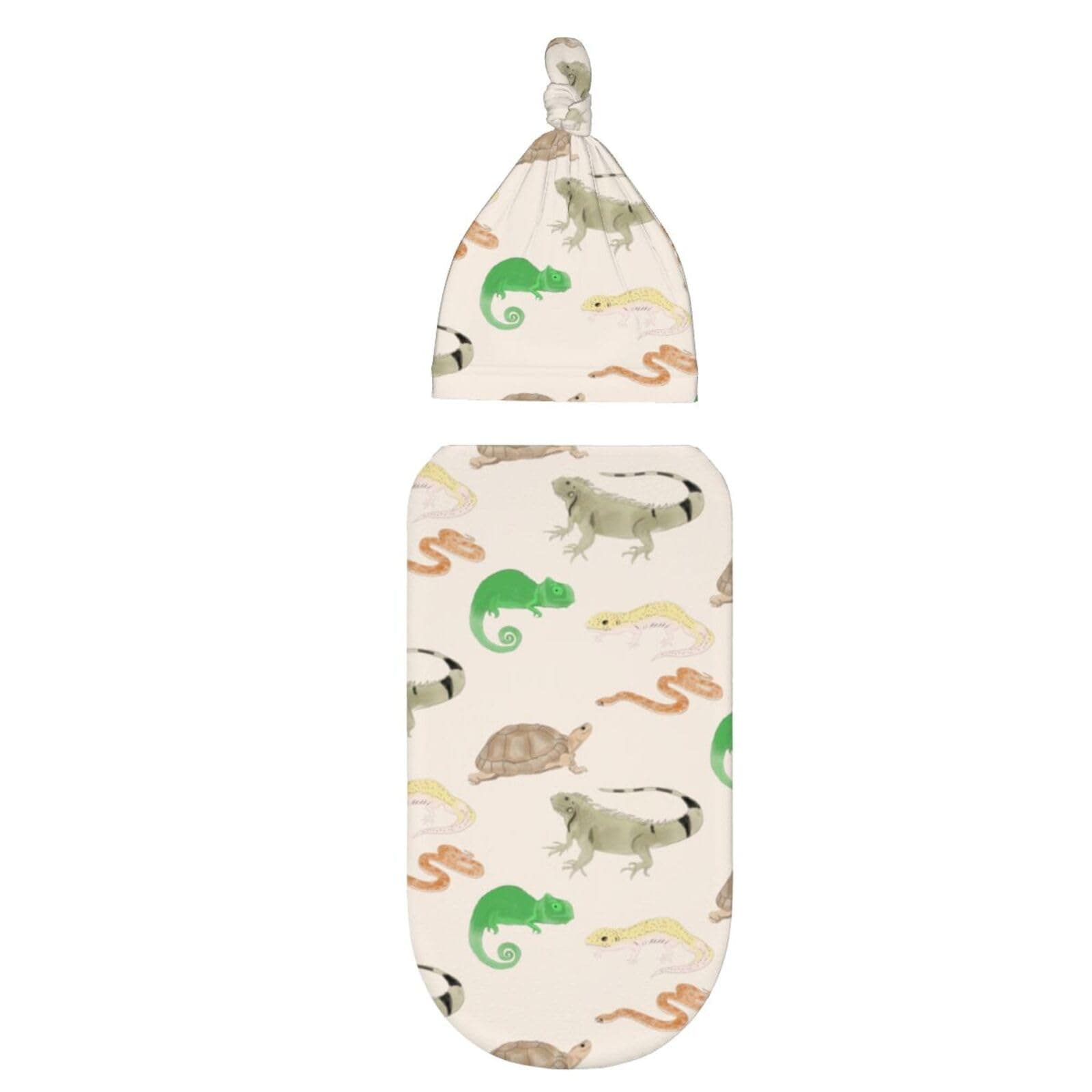 Lizard Turtle Leopard Gecko Reptile Baby Stuff Swaddle Blanket with Beanie Set, Soft Print Baby Blanket Swaddle Sack for Boy and Girl