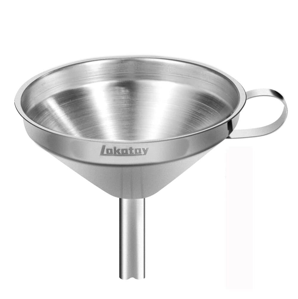 Lakatay 5-Inch Food Grade Stainless Steel Kitchen Funnel with Strainer Filter for Transferring of Liquid Dry Ingredients and Metal Cooking Funnel-Silver