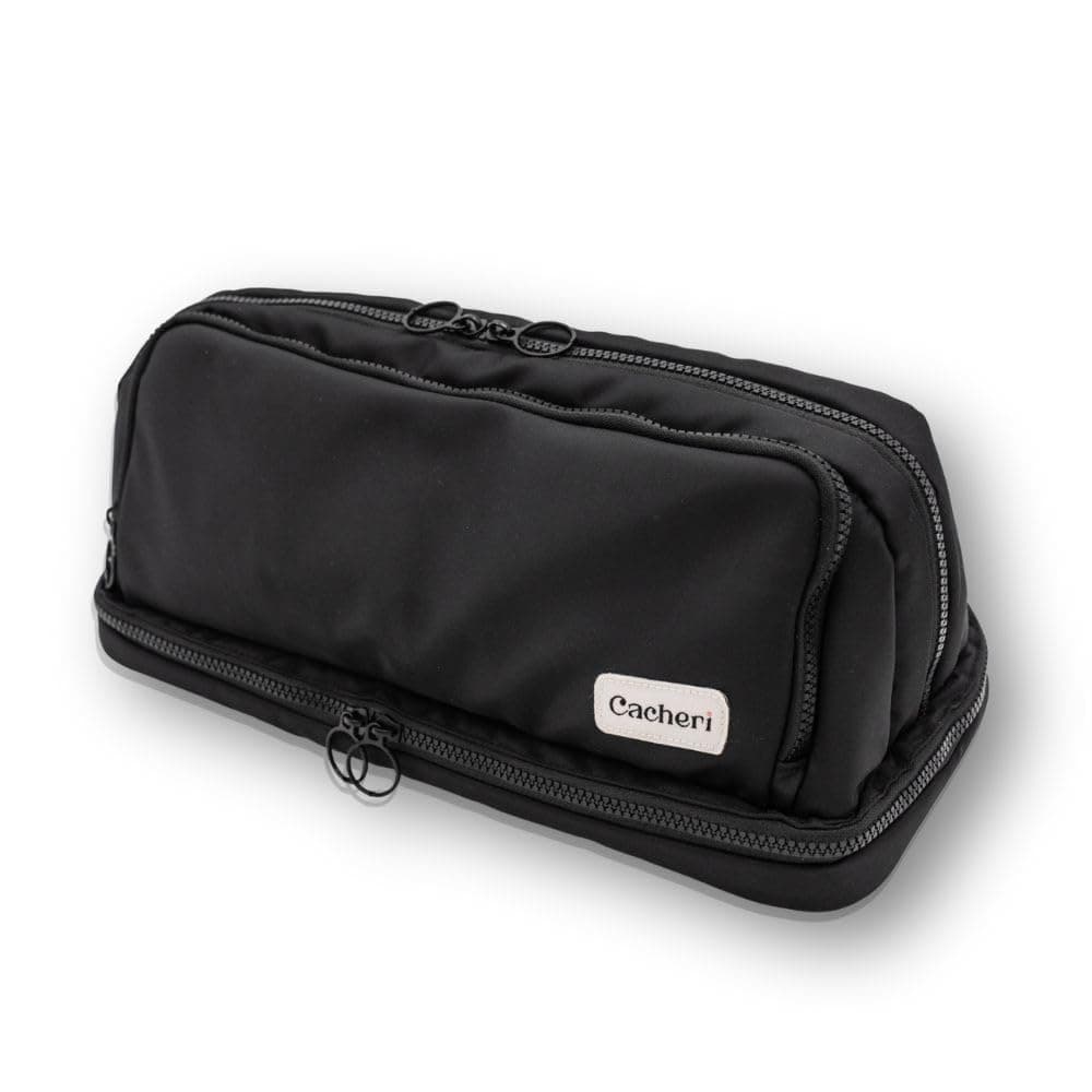 Cacheri LARGE All in One Travel Toiletry Bag, Makeup Bag with Jewelry Compartment and Heat-Resistant Pocket for Hair Tools, Black, Hot Tool Resistant
