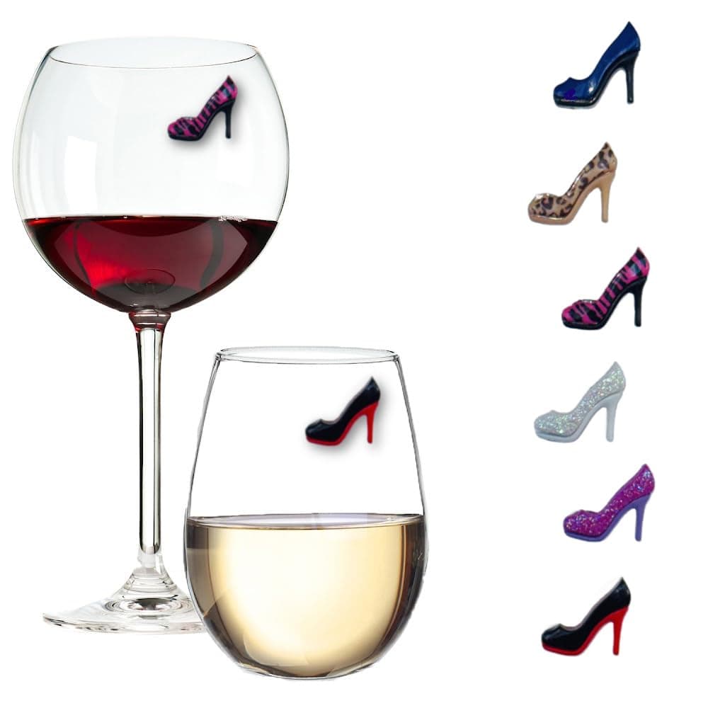Simply Charmed High Heels Wine Glass Charms & Magnetic Drink Markers Novelty Glass Markers, Set of 6