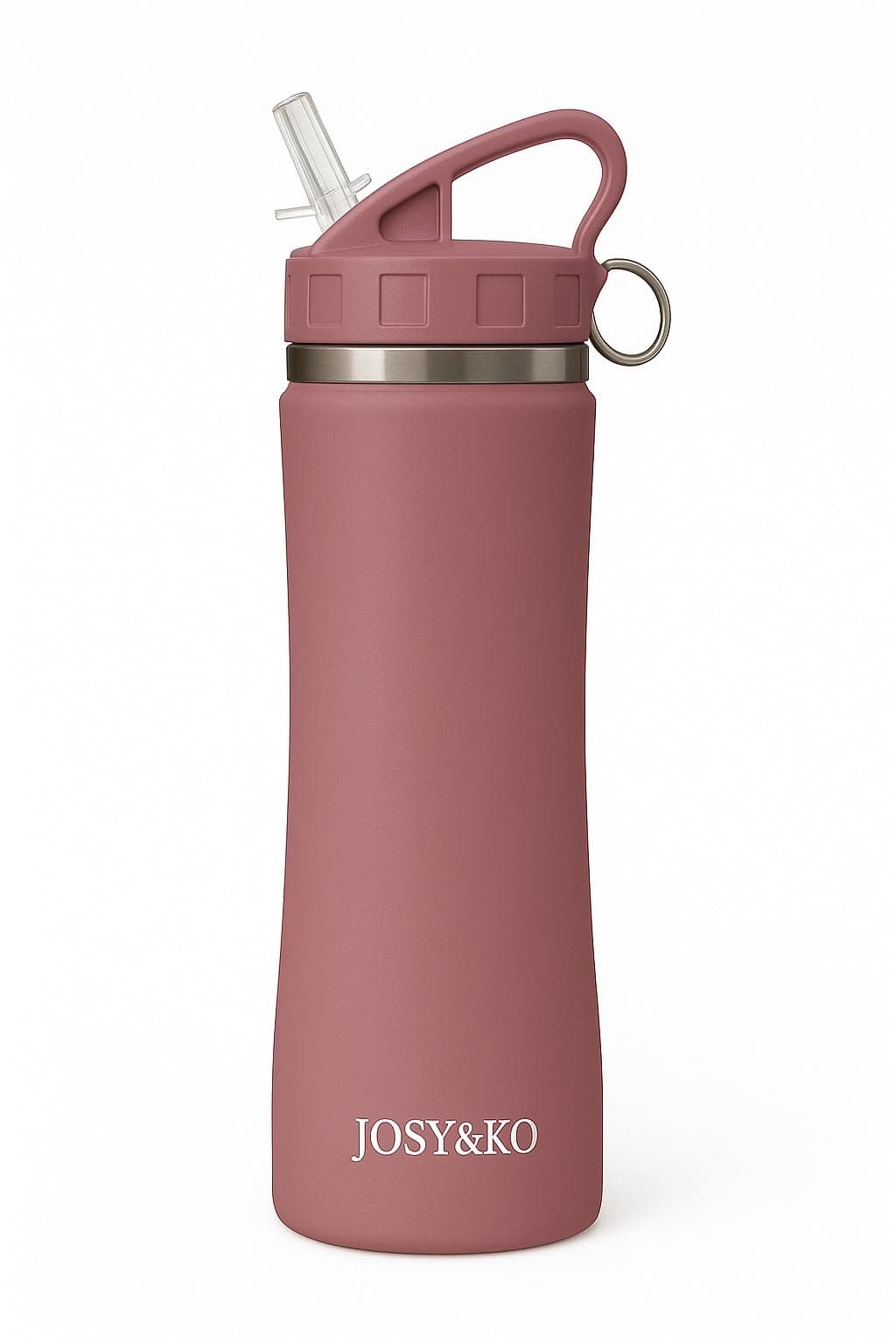 JOSY&KO BOUTEILLE D'eau ISOTHERME 750 ML en Acier inoxydable (Gade Froid pendent 48 h) sans fuite et sans BPA, Moderne avec un couverle a Paille. (Rose Claire)