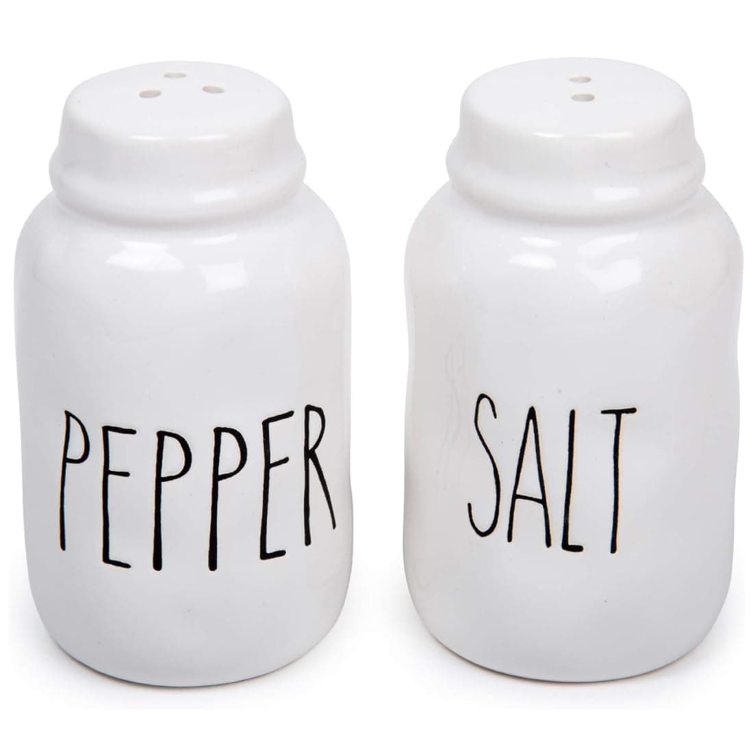 Luciano Housewares Salt and Pepper Shakers Set, Novelty Ceramic Shakers, Modern Farmhouse-Design Kitchen Decor and Accessories, Kitchen Essentials, 2-Piece Set, 35 ml, 2" D x 3.5" H, White