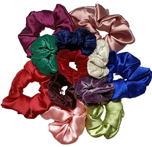 Drishti Multi-color Hair Rubber Of Velvet and Plain Satin Material For Girls-Women Pack of 12