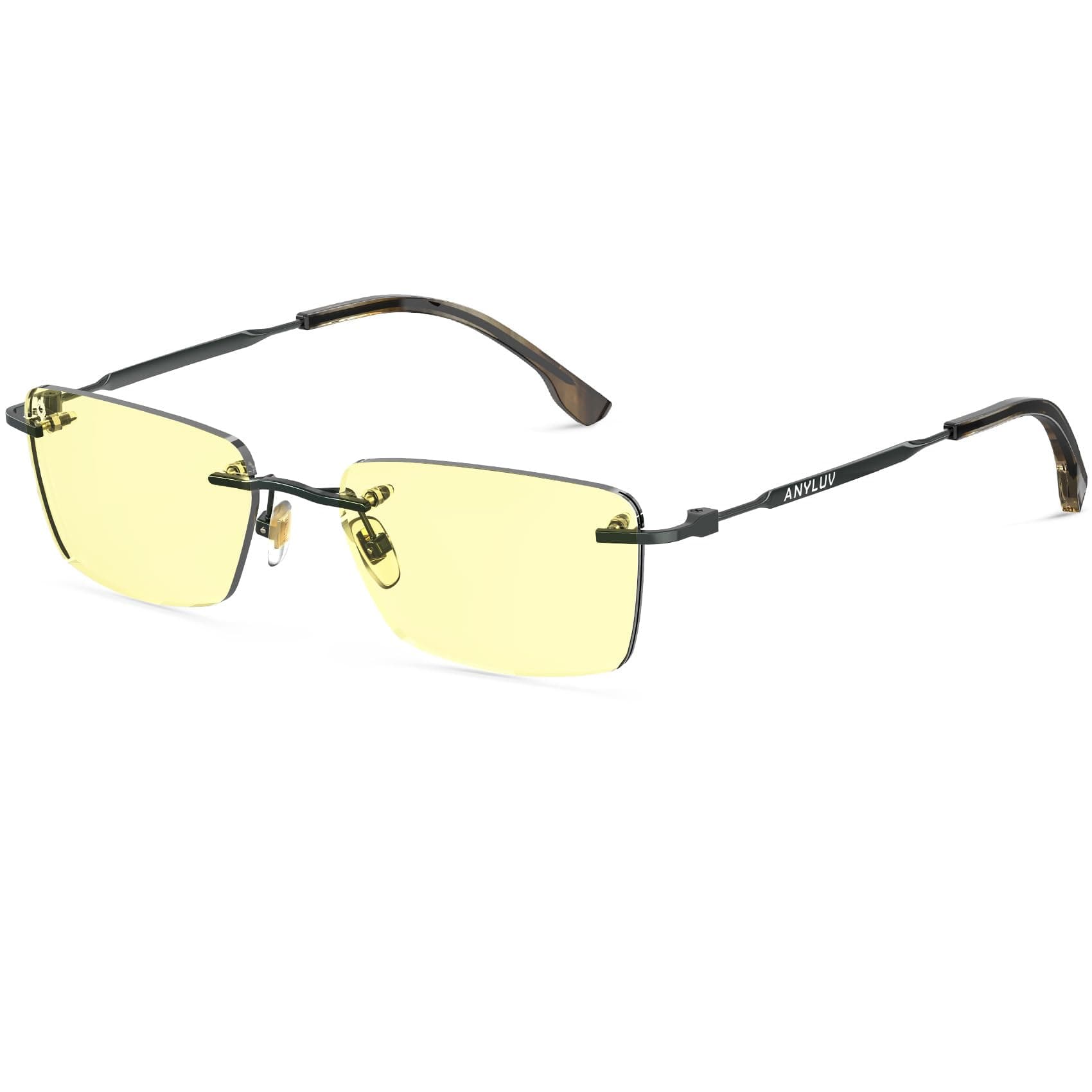 ANYLUV Rimless Blue Light Glasses Men, Rectangle Lightweight Blue Light Blocking Glasses, Stylish Metal Temple Anti Eyestrain