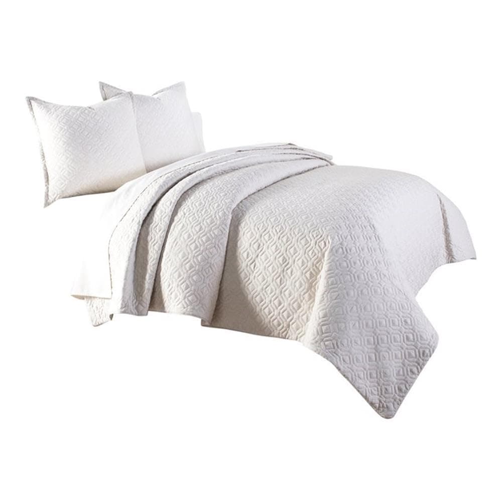 Michael Amini 3 Piece Taylor Coverlet/Duvet Set, Queen, White/Off-White