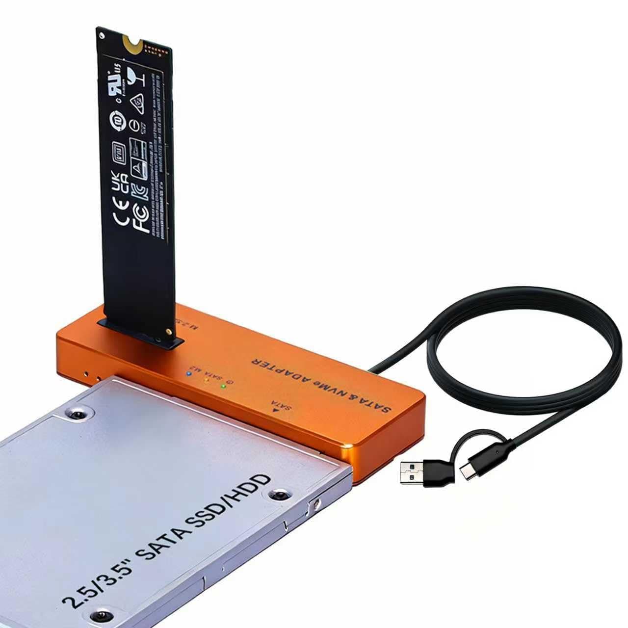 SATA NVMe SSD to USB Reader Adapter, Dual-Bay 2 in 1 Hard Drive Reader