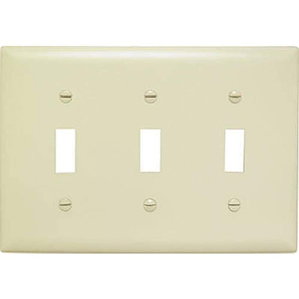 Pass & Seymour SP3IU Wall Plate Plastic Three Gang Three Toggle Without Line, Ivory