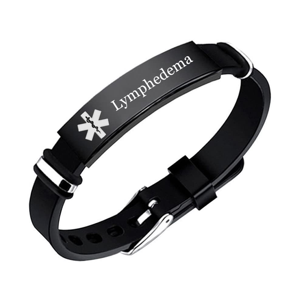 KBNSUIAN Personalized Silicone Medical Alert Lymphedema Bracelet Adjustable Disease Allergies Diagnose Identity ID Bangle Meds Emergency ICE Customized Jewelry for Women Men Teens