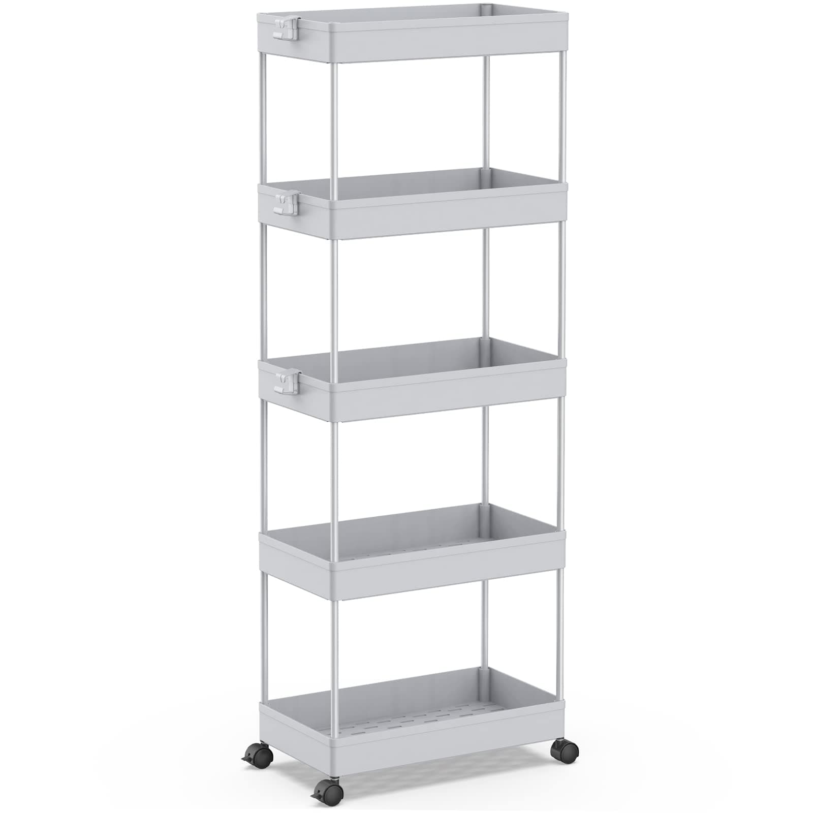 SPACEKEEPER 5 Tier Storage Rolling Cart, Bathroom Cart with Wheels, Gray