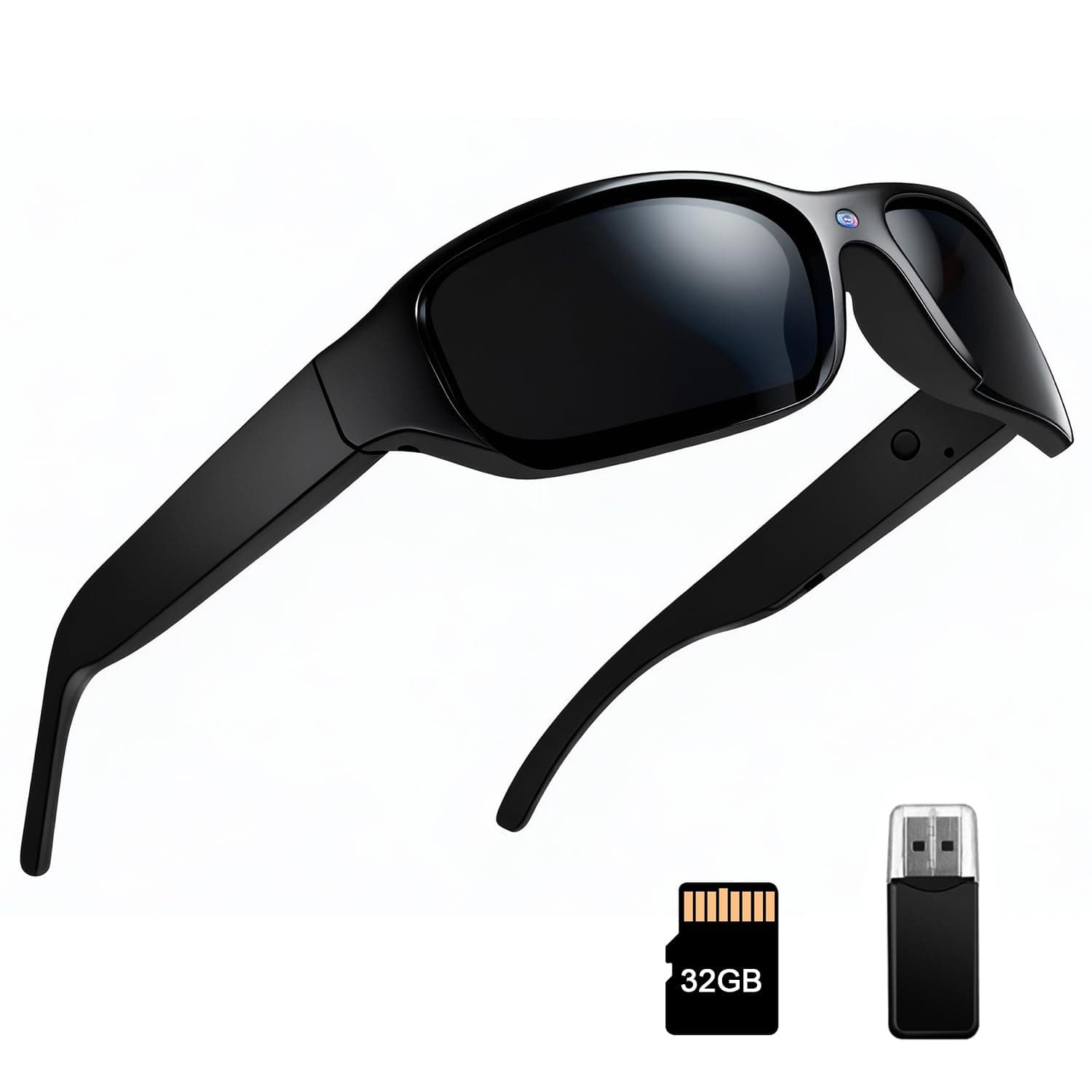 Smart Sunglasses Camera Outdoor Sports Action Camera Glasses Full HD 1080P Video Camera Glasses UV Protection Polarized Sunglasses mit 32GB Micro SD Card, Card Reader for Hiking, Cycling, Climbing