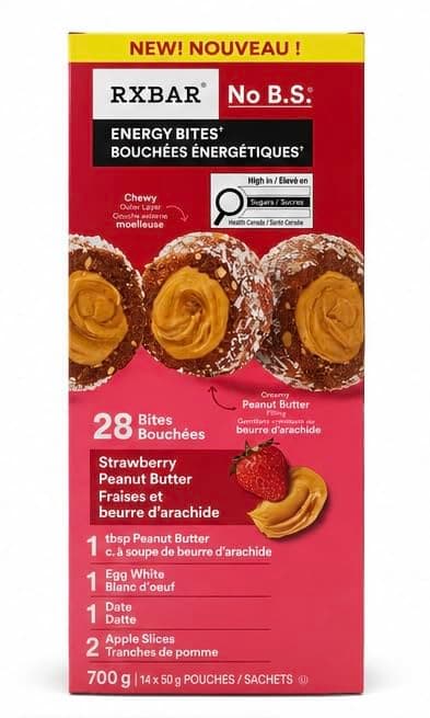RXBAR Energy Bites, 14 × 50 g | Strawberry Peanut Butter Flavor | High Fibre | Gluten Free | Vegetarian | 28 Bites Total