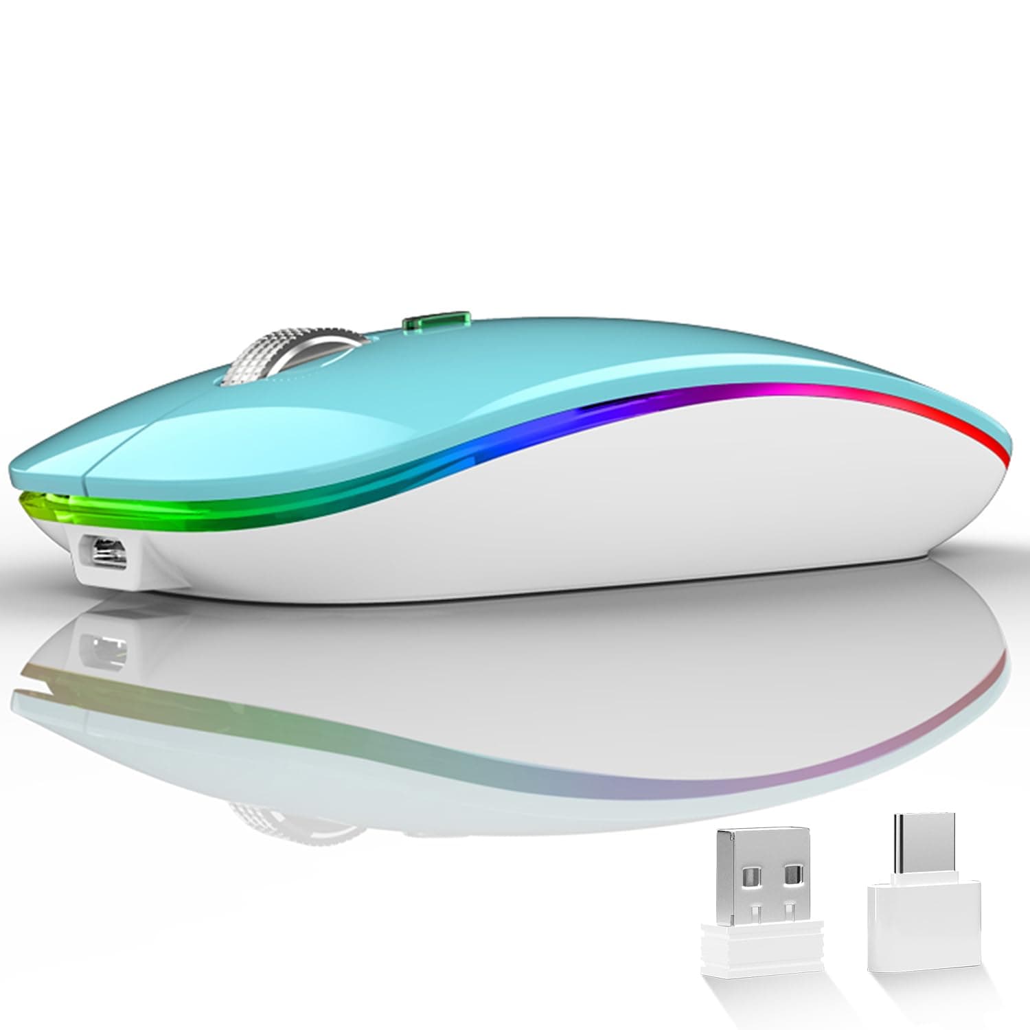 Uiosmuph LED Wireless Mouse, G12 Slim Rechargeable Silent Mouse - Blue