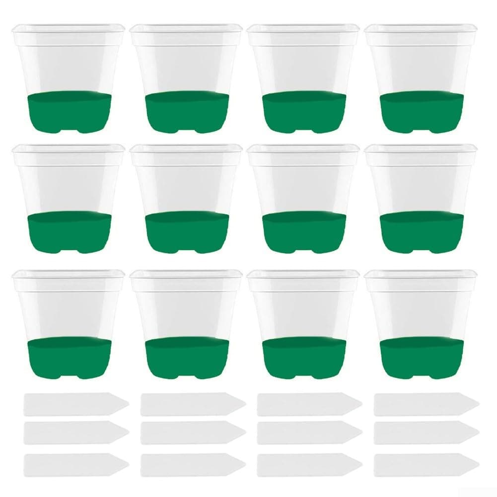 12Pcs Clear Plant Pots with Drainage and Plant Labels for Indoor and Outdoor Gardening and Grass Starters