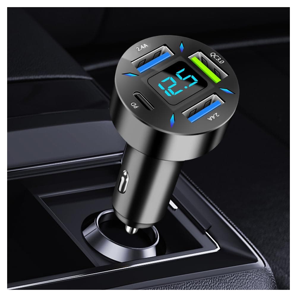4 in 1 Cigarette Lighter USB Charger with Voltage Display,50W Car Charger USB C Fast Charge for 12-24V Cars,Multi Port Cars Cigarette Lighter Adapter Compatible with iPhone Car Accessories