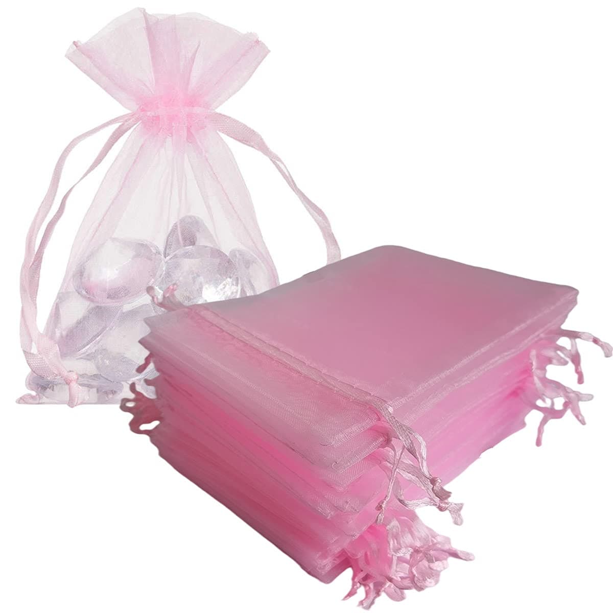 Gmnosuw 50 Count Sheer Organza Mesh Drawstring Gift Wrap Bags 4x6 Inch Pink