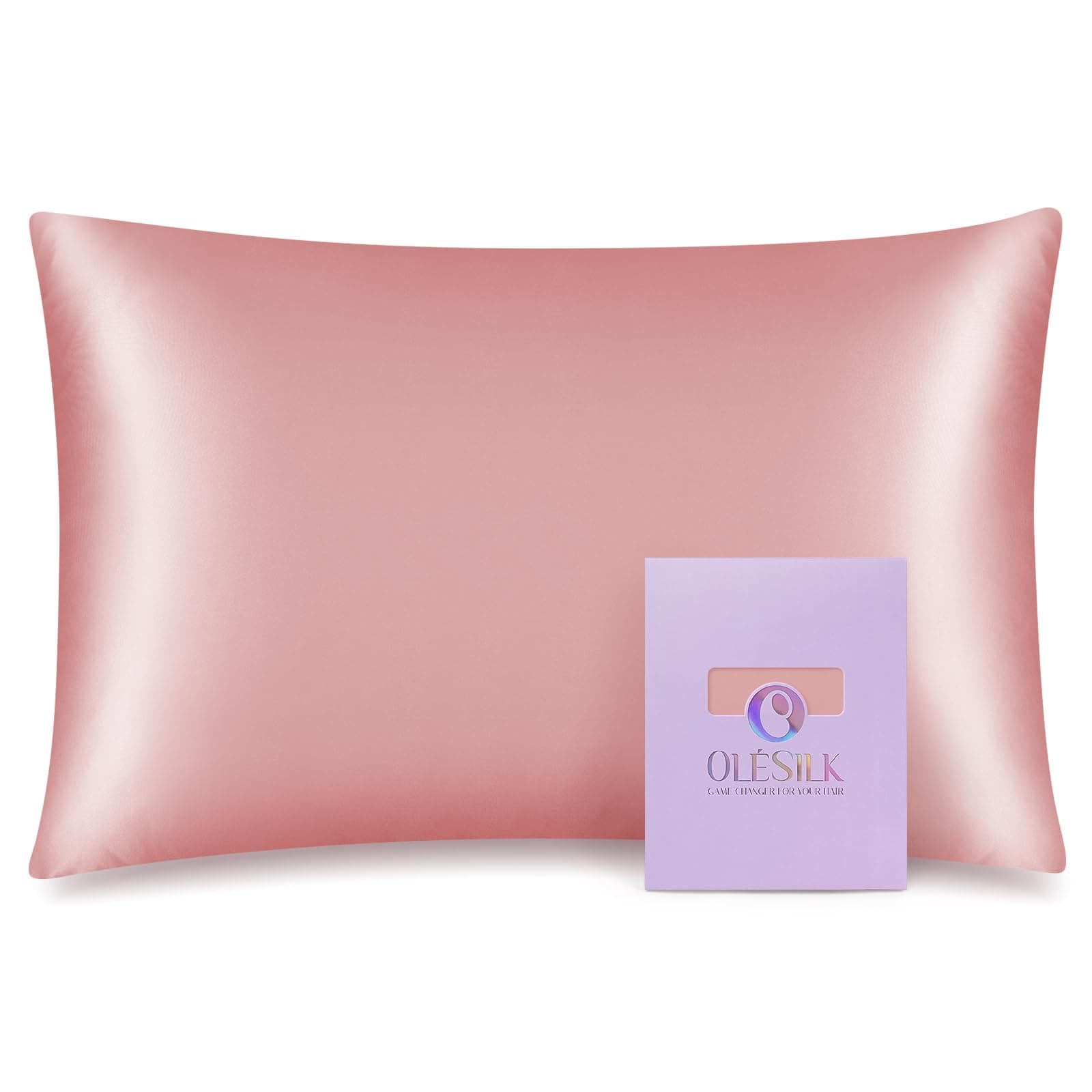 OLESILK 100% Mulbery Silk Pillowcase with Hidden Zipper for Hair and Skin Beauty,Both Sides 19mm Charmeuse Gift Box - Coral Pink, Toddler