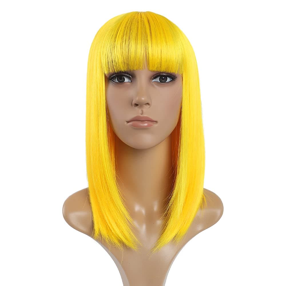 SYXLCYGG Bob Wig,Costume Wigs Yellow 14" Hair Wig With Bangs Cosplay