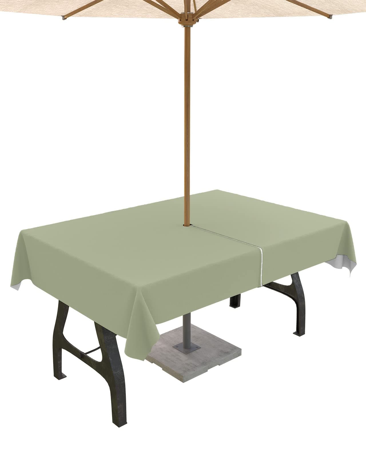 Lsrtoss Sage Green Outdoor Tablecloth with Umbrella Hole & Zipper, Farmhouse Sage Green Decor Rectangle Tablecloth 52x70 Inch, Patio Table Cover Waterproof Table Cloth for Picnic/Party