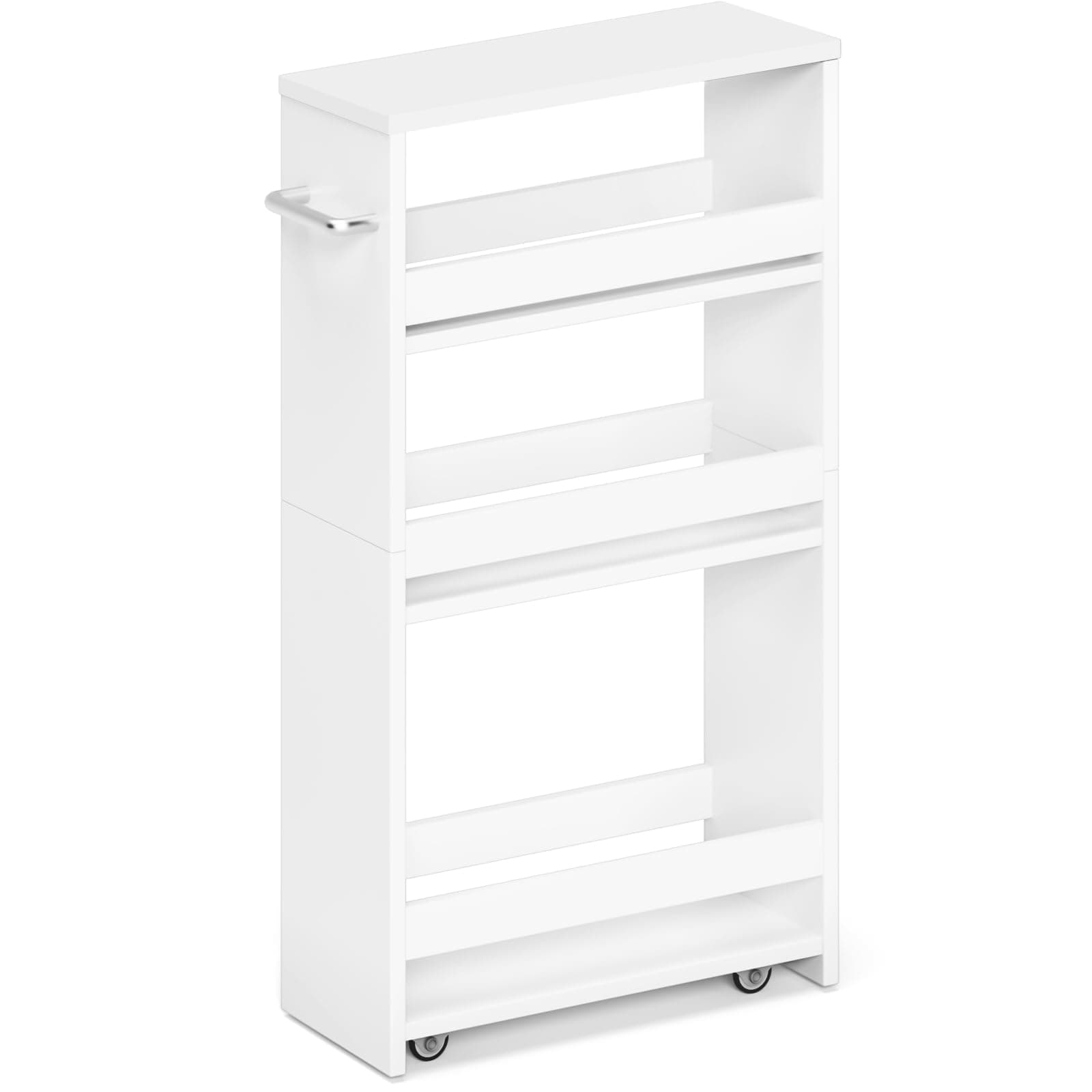 MARTY White Slim Storage Cart with Wheels, 4 Tier Rolling Utility Cart with Handle Slide Out Shelving Unit Organizer Trolley for Laundry Kitchen Bathroom Narrow Places Small Corner