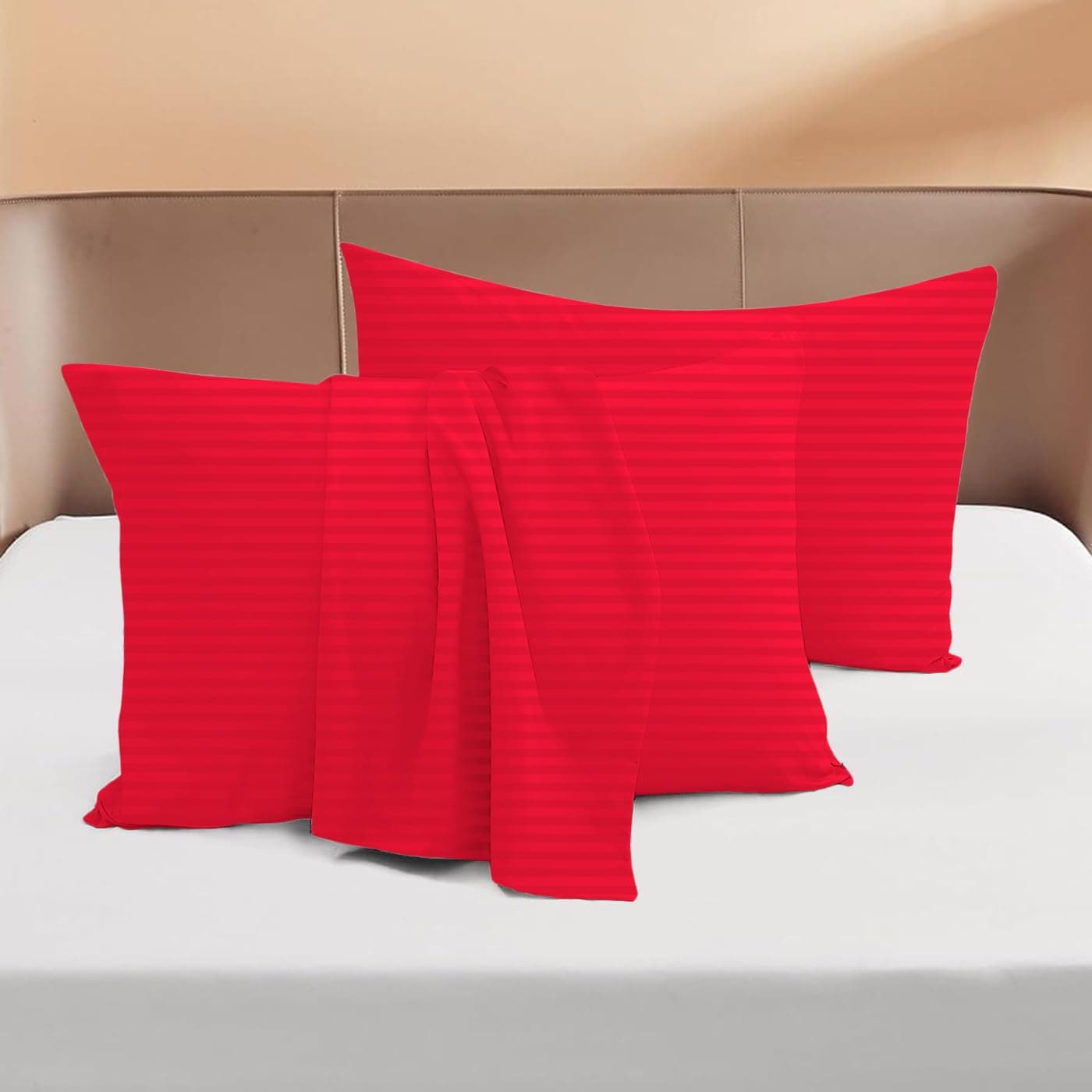 Pink Design Den 1000-TC Combed Cotton Toddler (14x20) Pillowcases - Set of 2 - Travel Pillow Cases 14x20 Pillow Covers - Zipper Closure Pillowcases, (Stripe, Red)