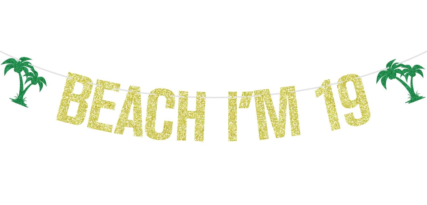 Beach I'm 19 Banner, Tropical 19th Birthday, Cheers to 19 Years, Summer Hawaiian 19th Birthday Anniversary Party Decorations