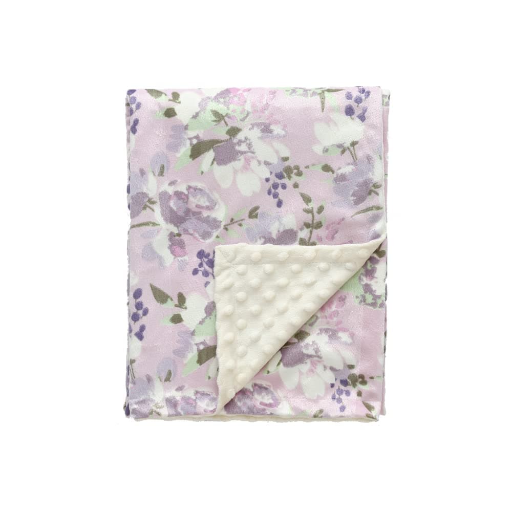 CREVENT Minky Baby Blanket for Girls Soft Plush Receiving Gift for Newborns Toddlers (Cute Printing + Dot Backing - Lavender Grapes 75X100 cm)