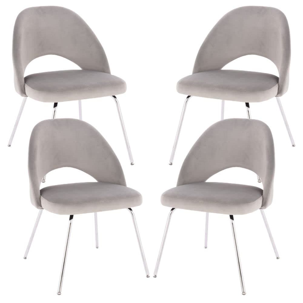 Sandy Grey Velvet Upholstered Dining Chair with Stainless Steel Legs (Set of 4)