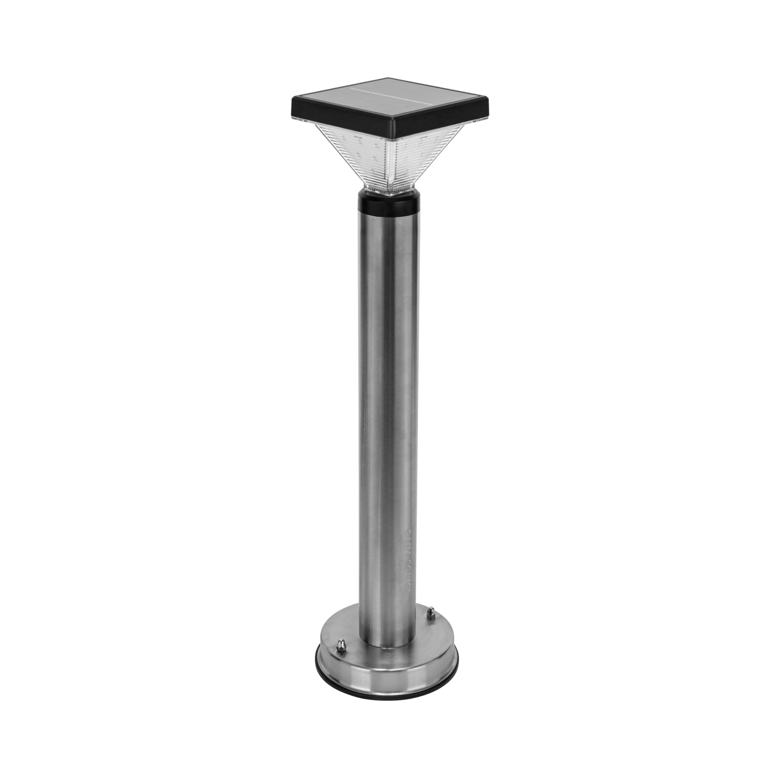Gama Sonic Luxor Bollard Outdoor Solar Pathway Light, Silver Stainless, 20.25-inch Lamp Height, Sidewalk, Path, Driveway, 50 Lumens (144i58070)