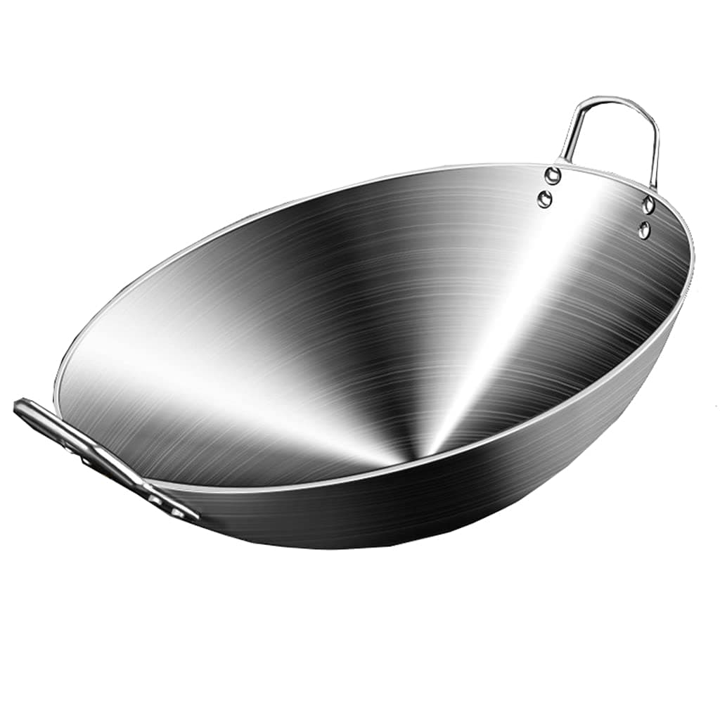 GXDHOME Modern Simplicity Double Ear Round Bottom Uncoated Stainless Steel Wok 34cm-70cm Thicken Multipurpose Pot Chef Pots Cooking Pot Kitchen Cookware for Home Restaurant