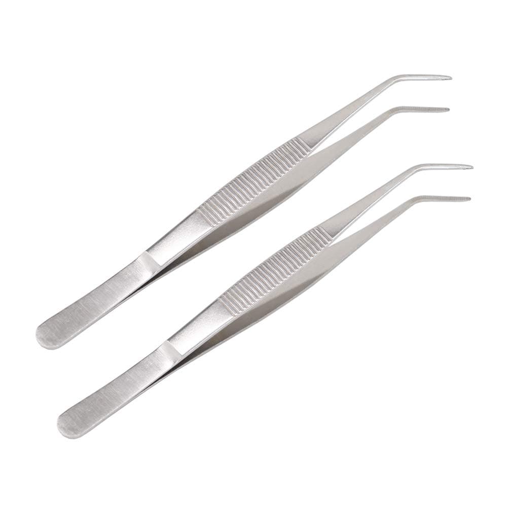 VictorsHome 7 Inch Stainless Steel Tweezers with Curved Serrated Tip Multipurpose Forceps for Craft Repairing 2 Pack