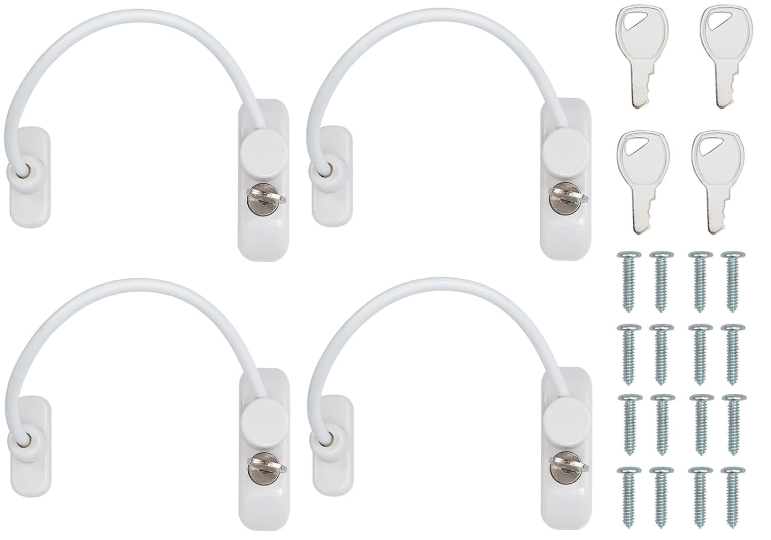 Kamtop Window Restrictor Locks 4 Packs Security Cable for Child Baby Safety Window Locks Door Locks with Screws Keys