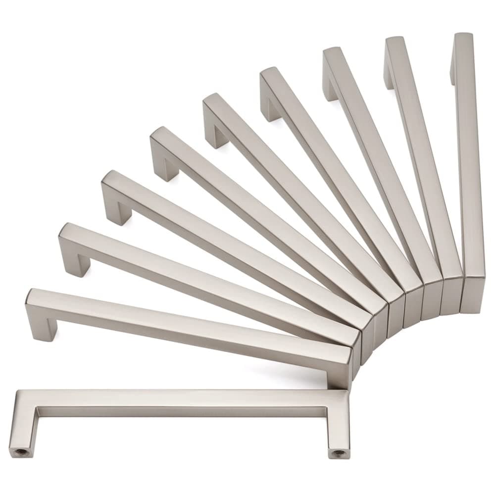 KOOFIZO Solid Square Bar Cabinet Handle - Brushed Nickel Furniture Pull, 5 Inch/128mm Screwhole Distance, 10-Pack for Kitchen Cupboard Door, Bedroom Dresser Drawer, Bathroom Wardrobe Hardware