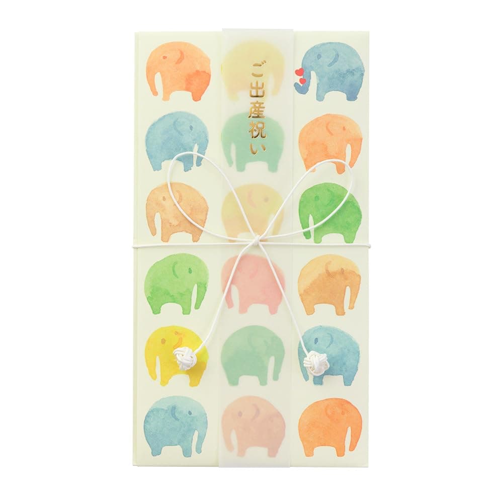Midori 25366006 Celebration Bag, Gold Seal, Baby Shower, Watercolor, Elephant Pattern