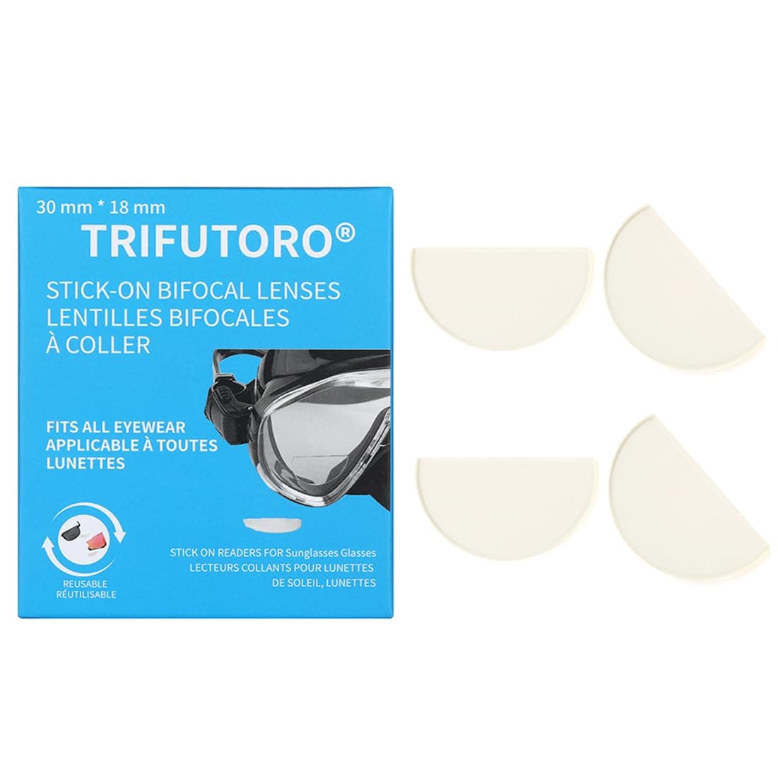 2 Pack Stick On Bifocal Lenses Reader Magnifying Adhesive Reading Lens Sticker Sunglasses Diving Scuba Mask Goggles Glasses Magnifier Add On (1.5, x)