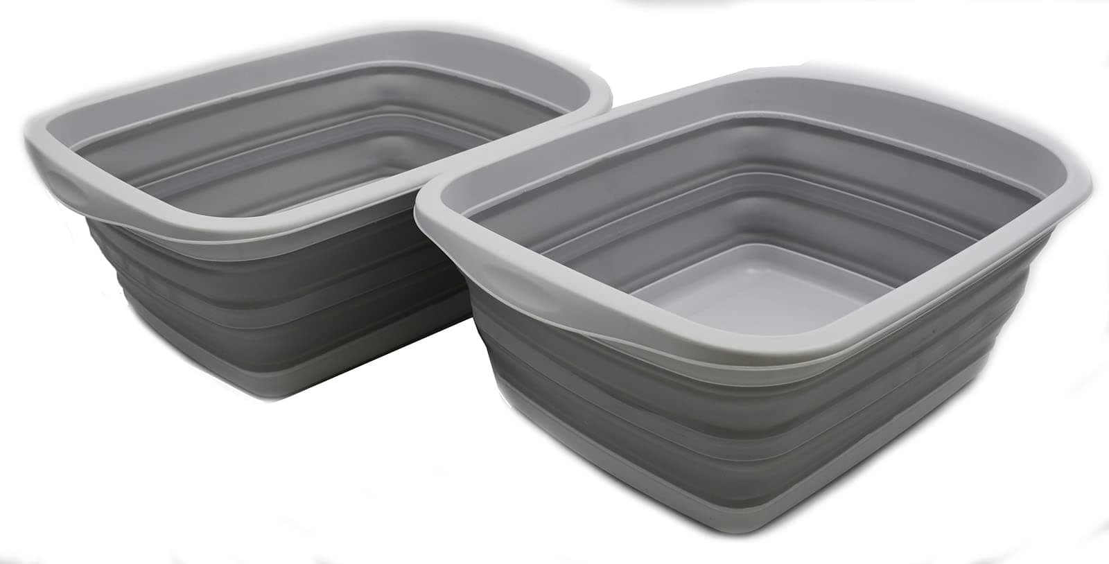 SAMMART 10L (2.6 gallons) Collapsible Plastic Washing Tub-Foldable Tub-Portable Washing Basin/Washtub-Space Saving Outdoor Pop up (Grey (Set of 2))
