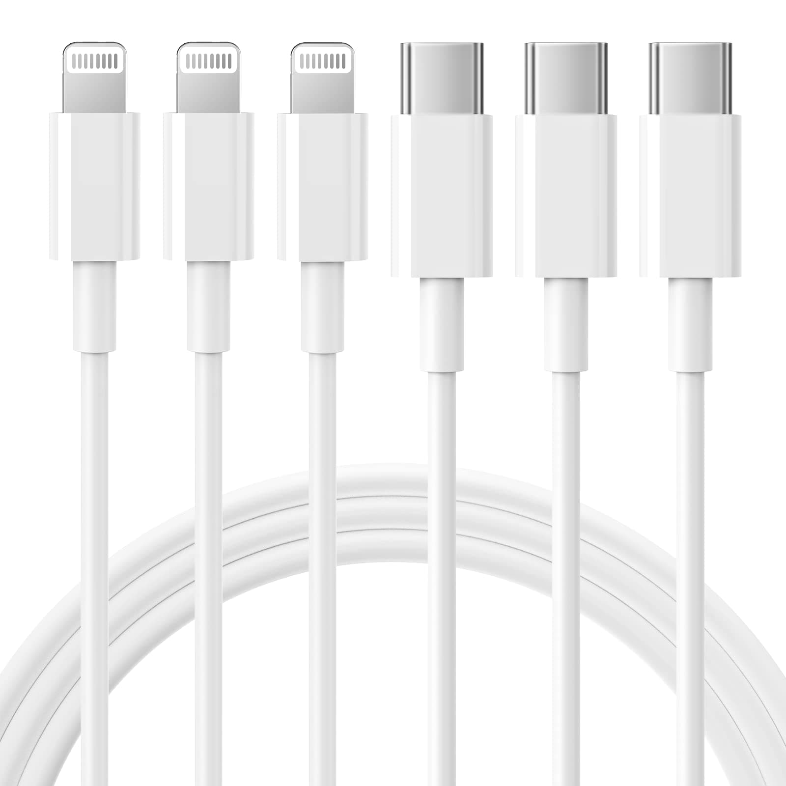 USB C to Lightning Cable [Apple MFi Certified] 3Pack 6FT iPhone Charger Cable Type C Power Delivery Fast Charging Cord for iPhone 14/13/12/11/XS/XR/X/8/iPad, White
