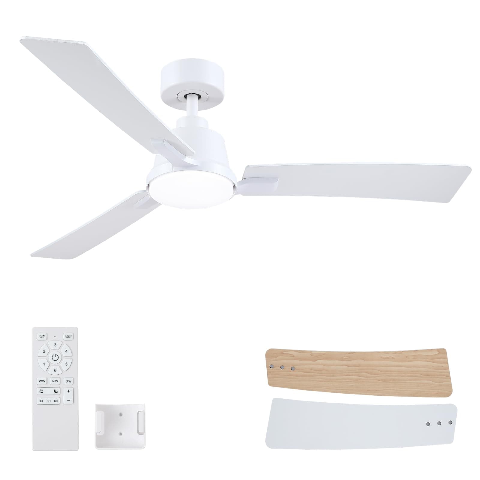 52 Inch Ceiling Fans with Lights,Low Profile Ceiling Fan,Modern Flush Mount,Reversible 6 Speeds,3CCT Dimmable Noiseless Ceiling Fans for Living Room,Bedroom and Patio,ETL Listed