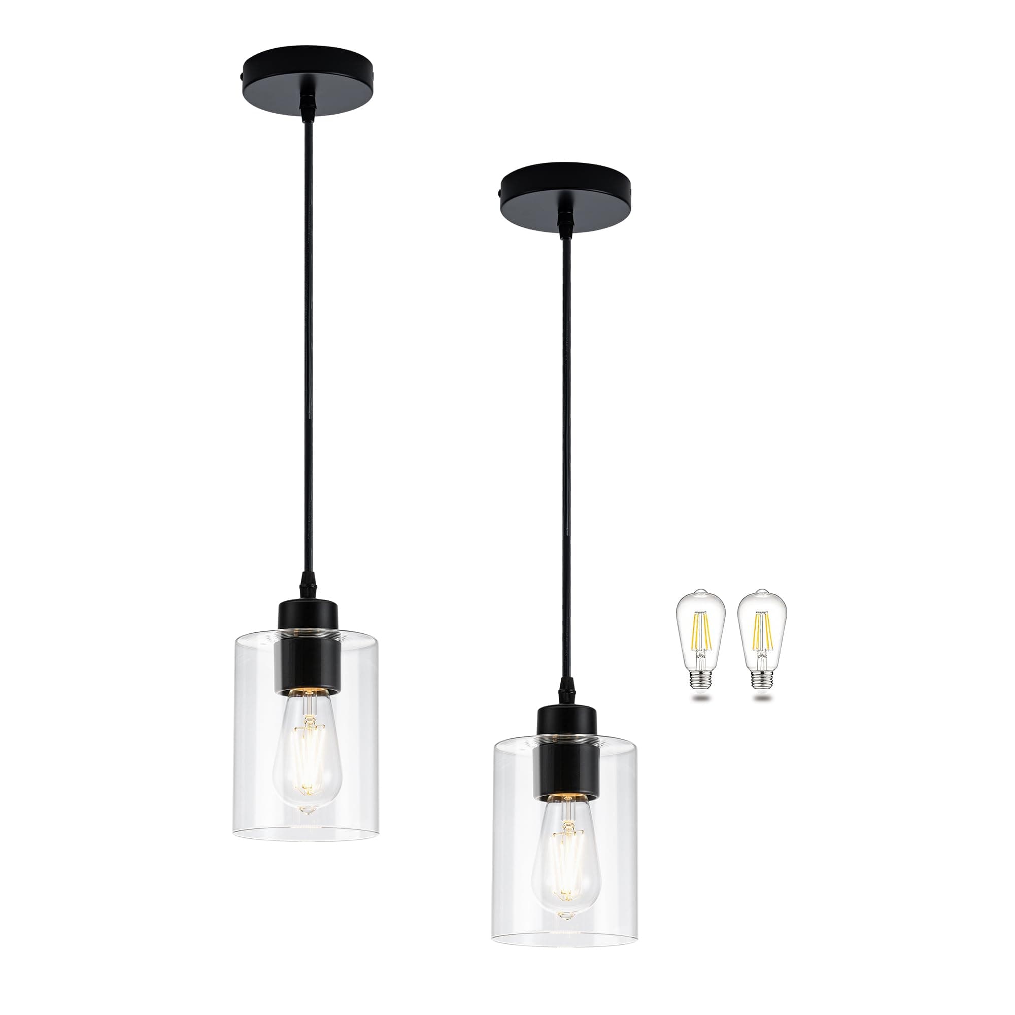 MAYNA 2 Pack Black Pendant Lights Kitchen Island,Glass Pendant Lighting