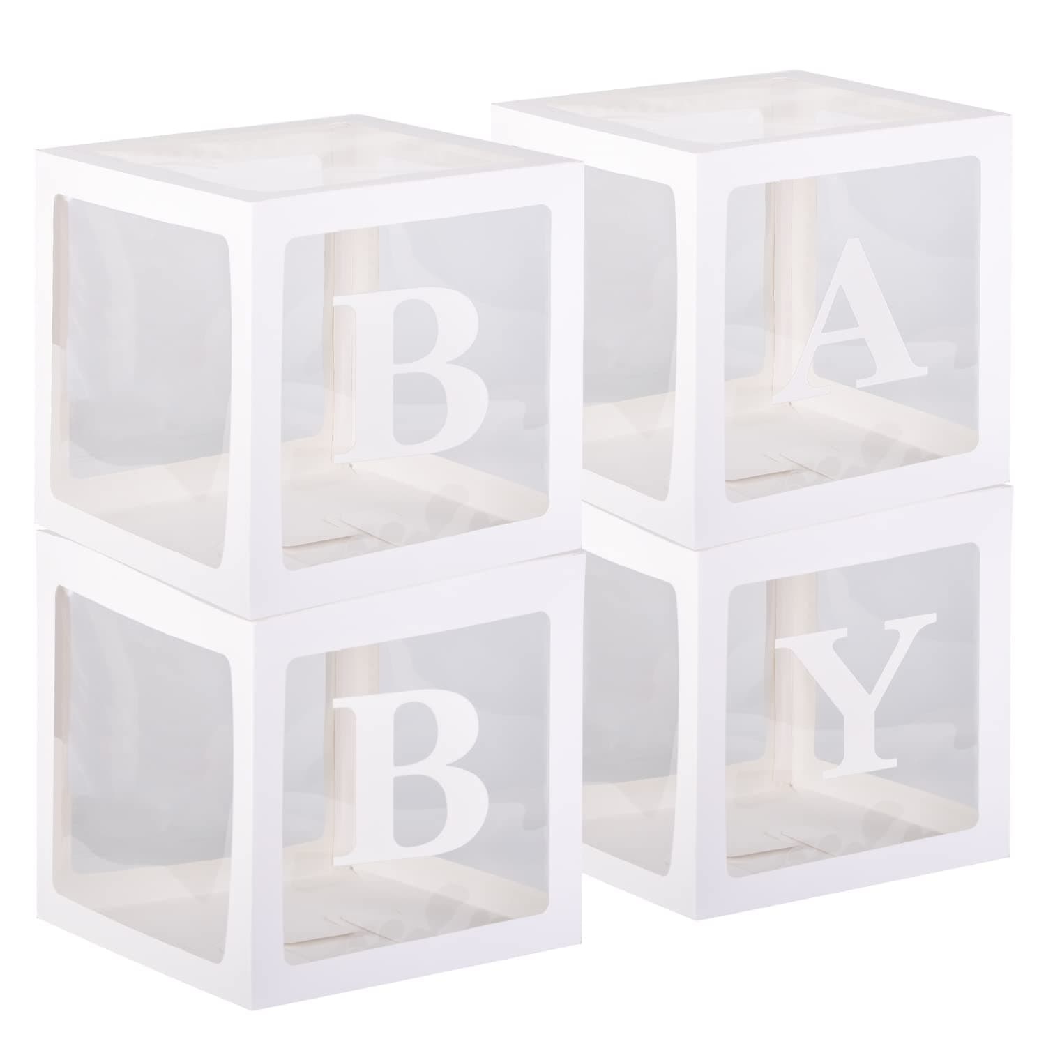 White Clear Baby Boxes with Baby Letters Party Decoration - Transparent Ballon Boxes Backdrop - Baby Shower Birthday Party,Gender Reveal,Wedding -4PCS