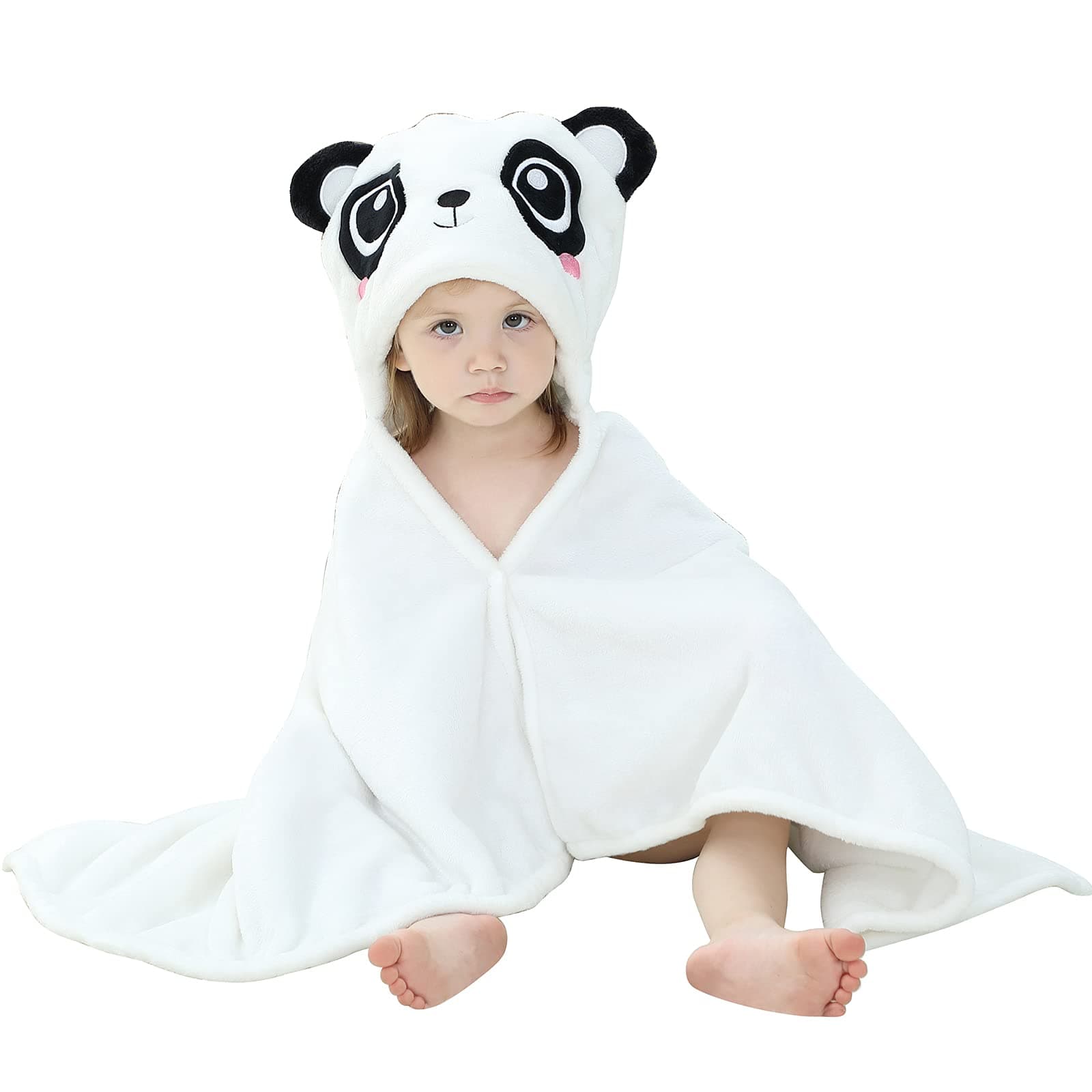 MICHLEY Animal Face Baby Hooded Swaddling Blanket for Boys Girls, Large Size Toddler Plush After Bath Blanket 0-3 Years(Panda)