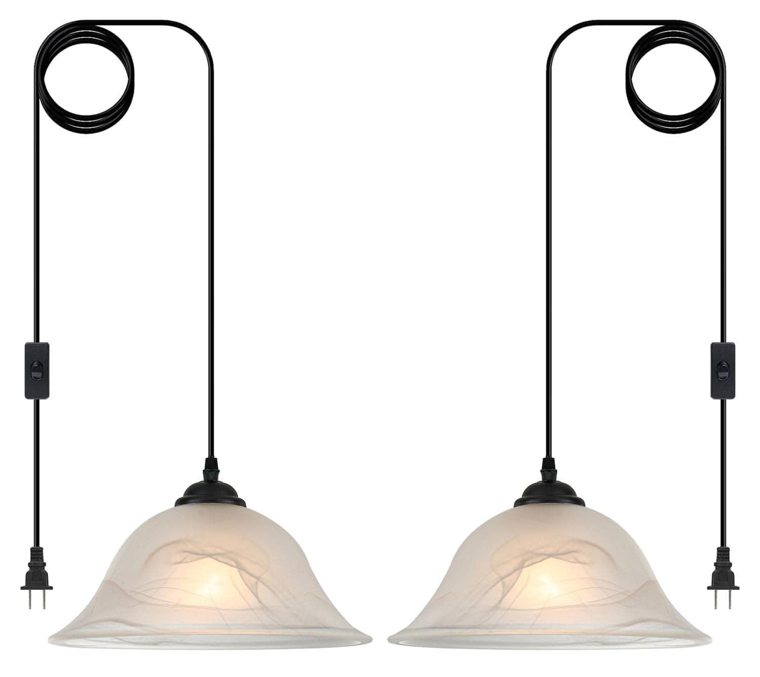 Otmilance Plug in Pendant Lights Kitchen Island 2 Pack, Black Pendant Lights with Frosted Glass, 11.8 inch Island Pendant Lights for Kitchen, Hanging Farmhouse Pendant Light for Kitchen, Bedroom, Cafe