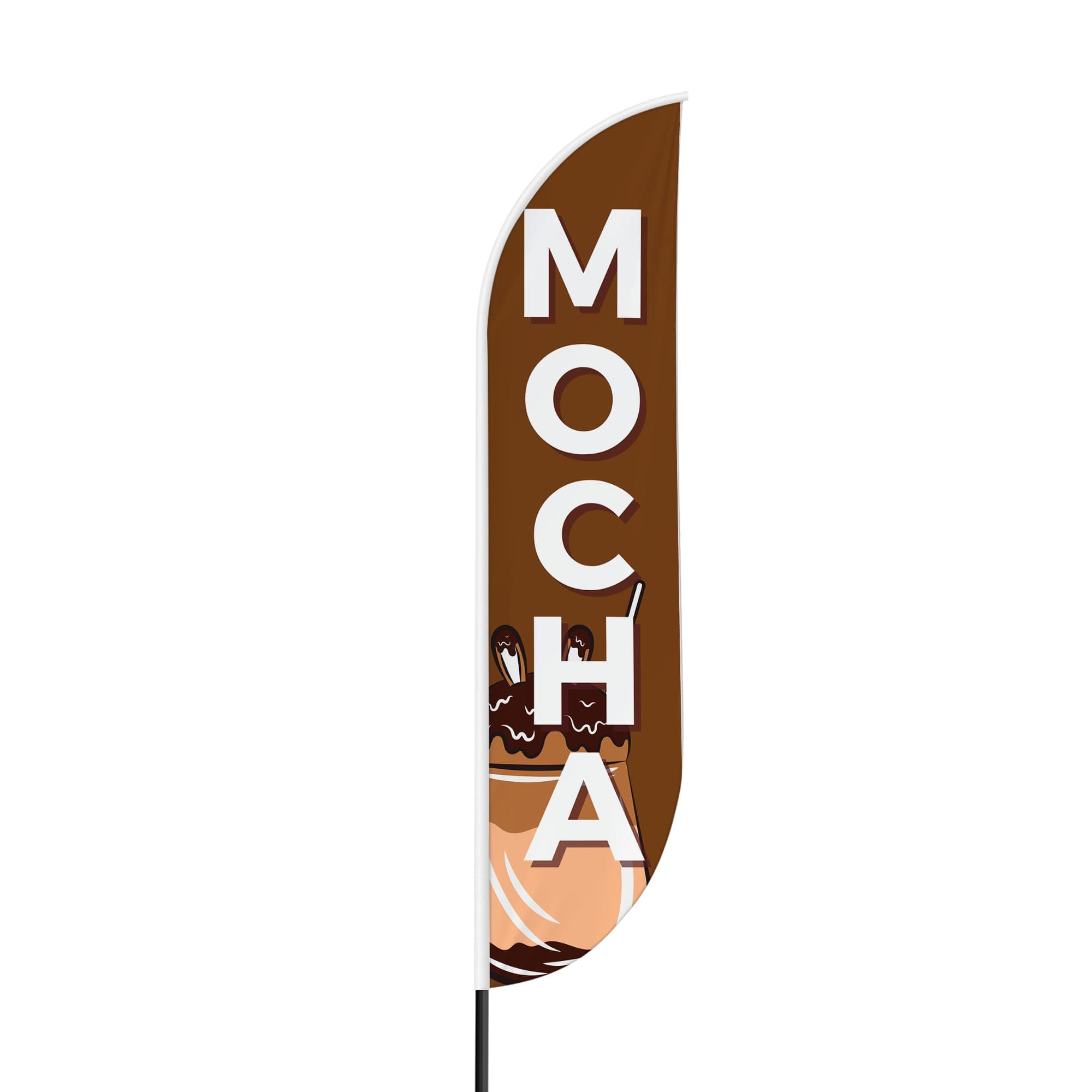 MAVIS PRINT Mocha Sign Feather Flag for Outdoor 11.5 FEET Long Polyester Outdoor Banner Flag for Easy Hang | HD Print Swooper I Flag Only for Food Advertising | Made in USA I Flag Only